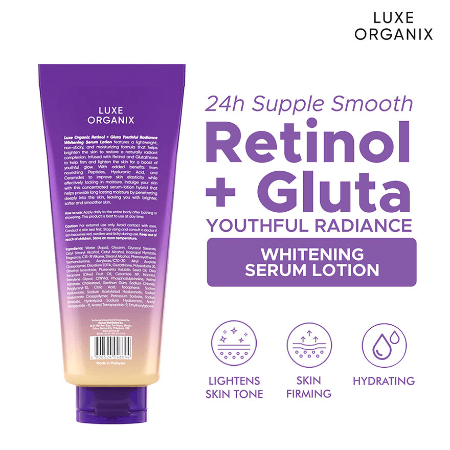 Luxe Organix Retinol + Gluta Youthful Radiance Brightening Serum Lotion - 350ml