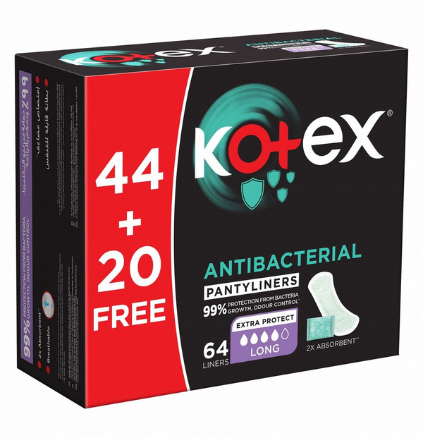 Kotex Antibacterial Pantyliners - 64 Liners