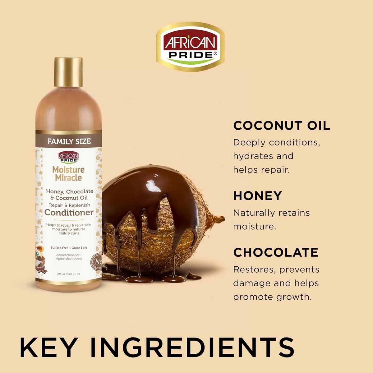African Pride Moisture Miracle Honey Chocolate & Coconut Oil Conditioner - 473ml