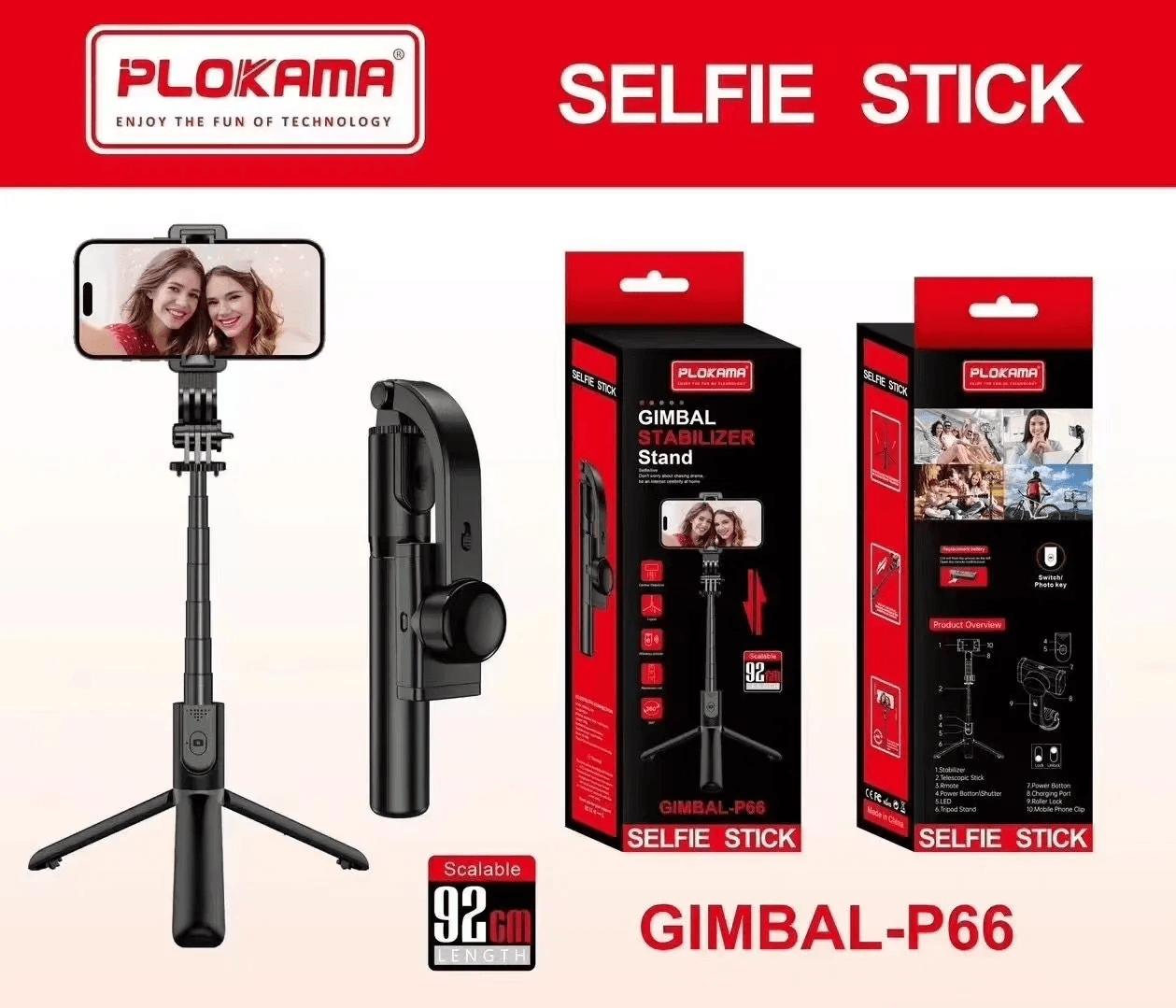 Plokama Gimbal Stabilizer Stand Selfie Stick - P66