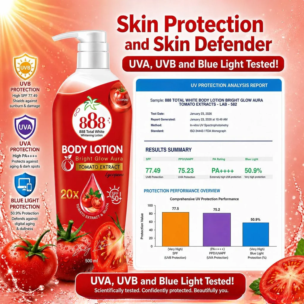 لوشن الجسم 888 Total White بخلاصة الطماطم ومعامل حماية SPF50+ - 500 مل