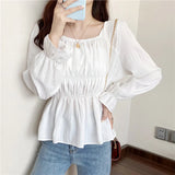 Women's Croptop Vintage Retro Square Shirring Blouse Dress