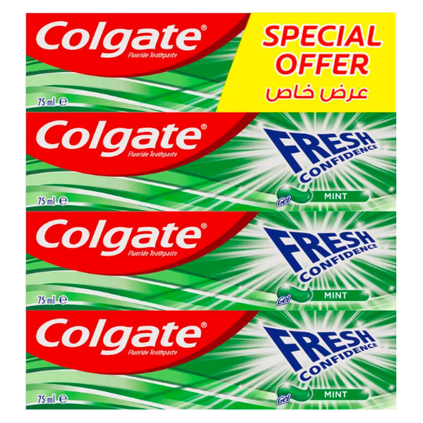 معجون أسنان كولجيت جل فريش كونفيدنس بنكهة النعناع الأخضر - 4 قطع × 75 مل