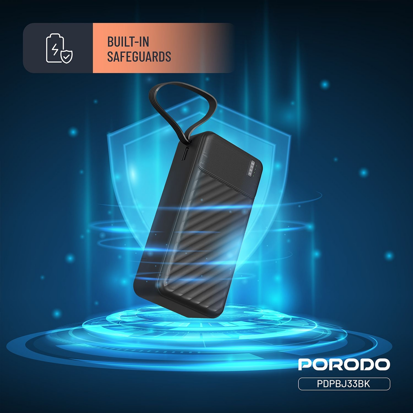 Porodo Piano 10000mAh Power Bank with Integrated Cables
