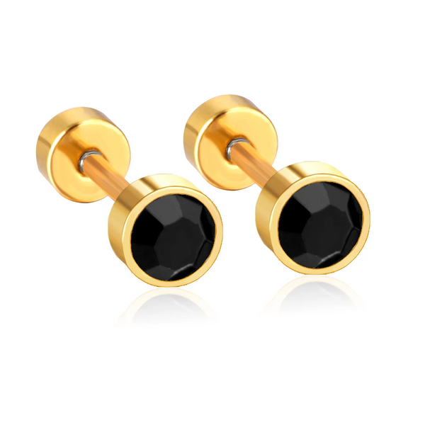 Golden Stainless Steel Stud Earings - 087