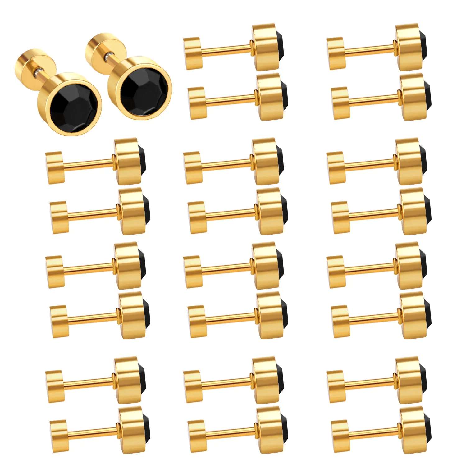 Golden Stainless Steel Stud Earings - 087