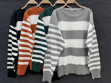 Women's Long Sleeve Crew Neck Sweater Striped Tops - D8032