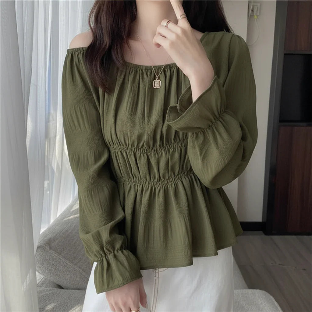 Women's Croptop Vintage Retro Square Shirring Blouse Dress