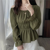 Women's Croptop Vintage Retro Square Shirring Blouse Dress
