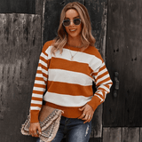 Women's Long Sleeve Crew Neck Sweater Striped Tops - D8032