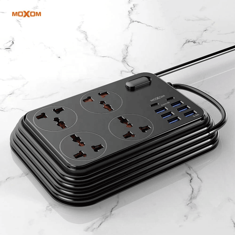 وصلة طاقة Moxom MX-ST06، 6 منافذ USB و2 منافذ Type-C، شاحن سريع