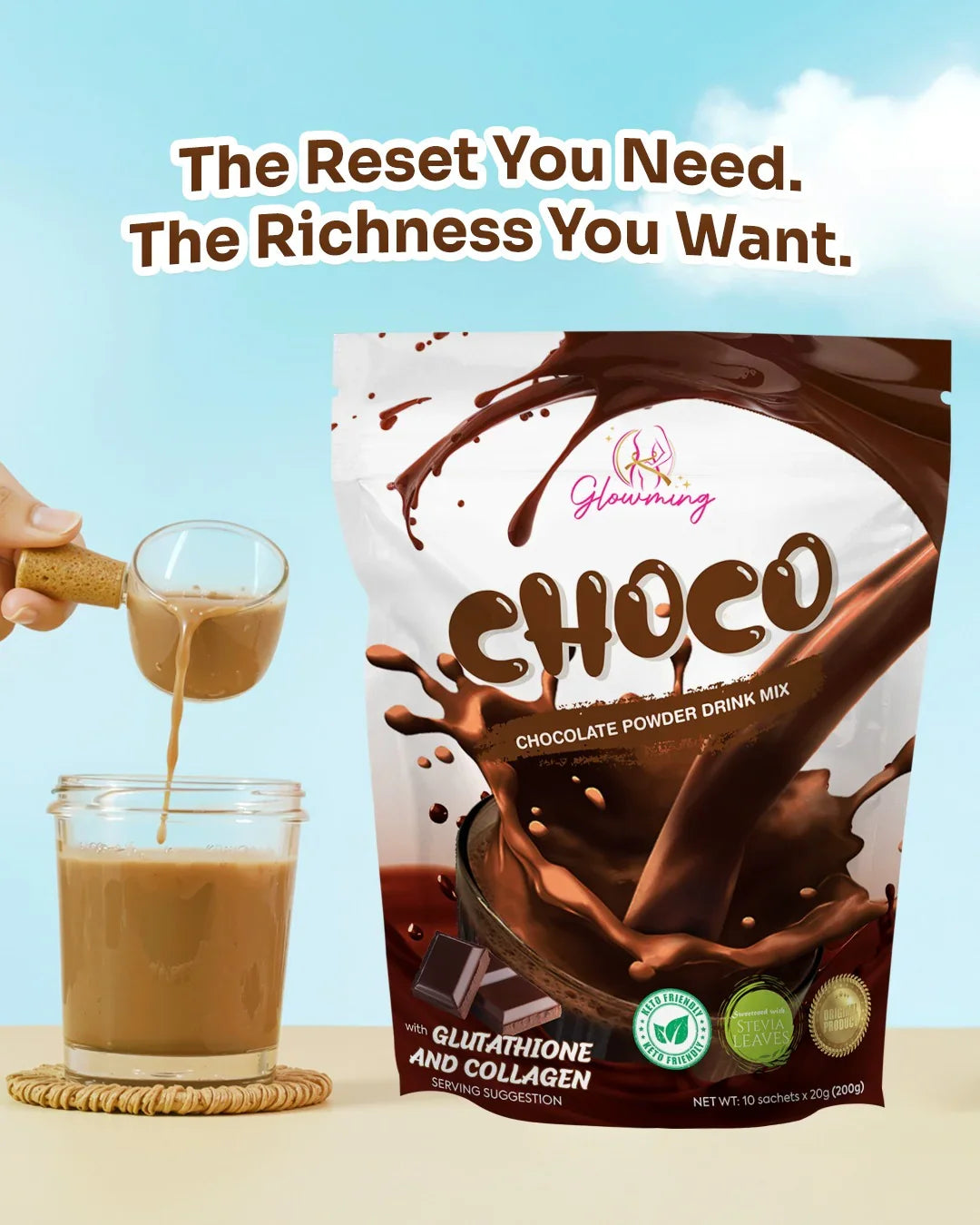 Glowming Choco Powder Drink Mix - 10 Sachets x 20g