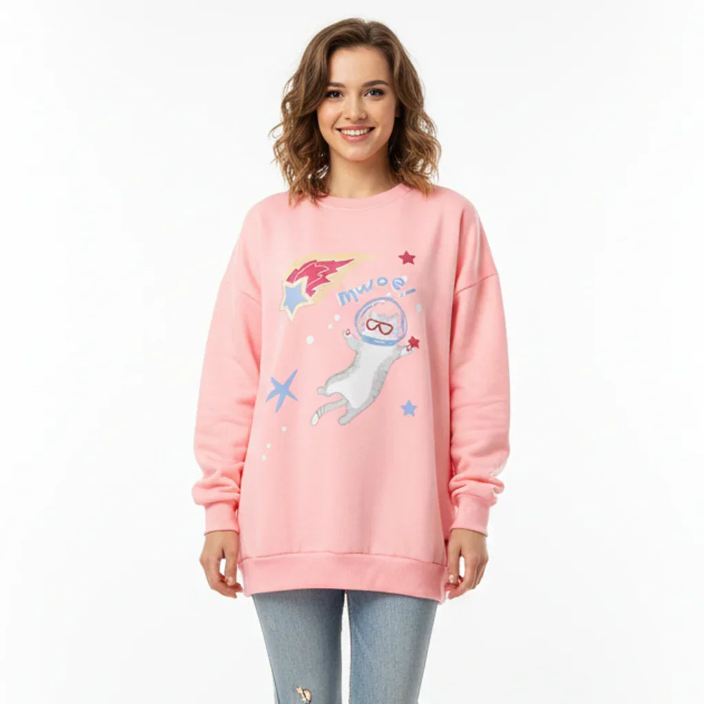 Women's Astronaut Cat Graphic Sweatshirt