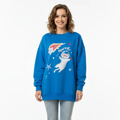 Women's Astronaut Cat Graphic Sweatshirt