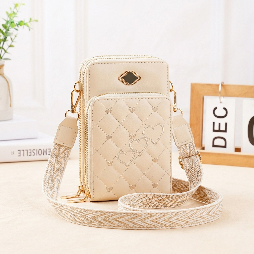 Women's Three Zipper Crossbody Wallet Bag - CB15023