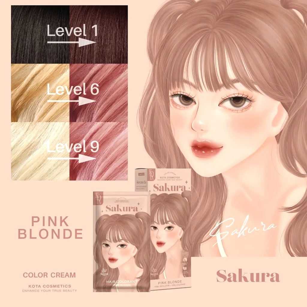 Kota Cosmetics Sakura Thailand Hair Color Pink Blonde - 100ml + 100ml