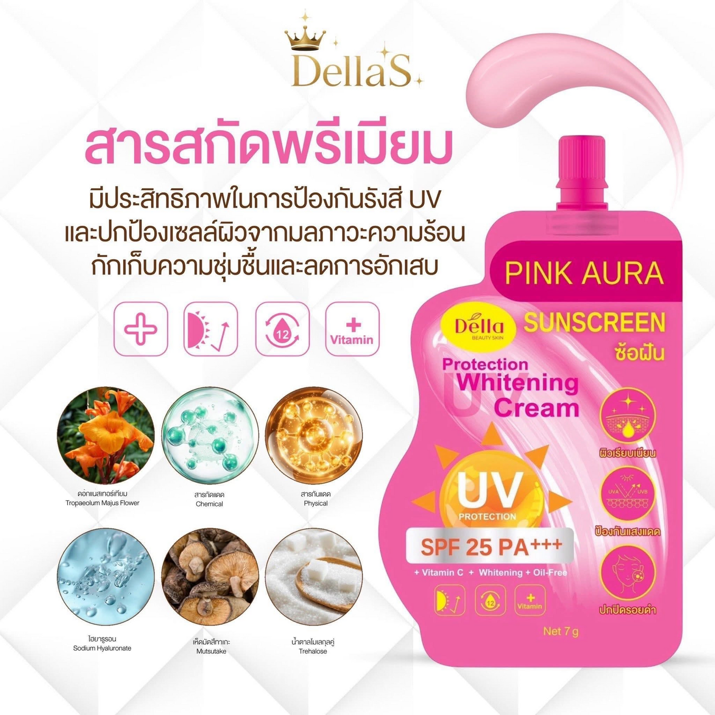 Della Pink Aura Brightening Sunscreen SPF 25 PA+++ - 7g