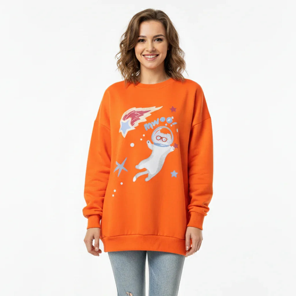 Women's Astronaut Cat Graphic Sweatshirt