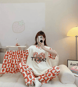 Women's Korean Fashion Autumn Pajamas 3 Pcs Set - 9036#