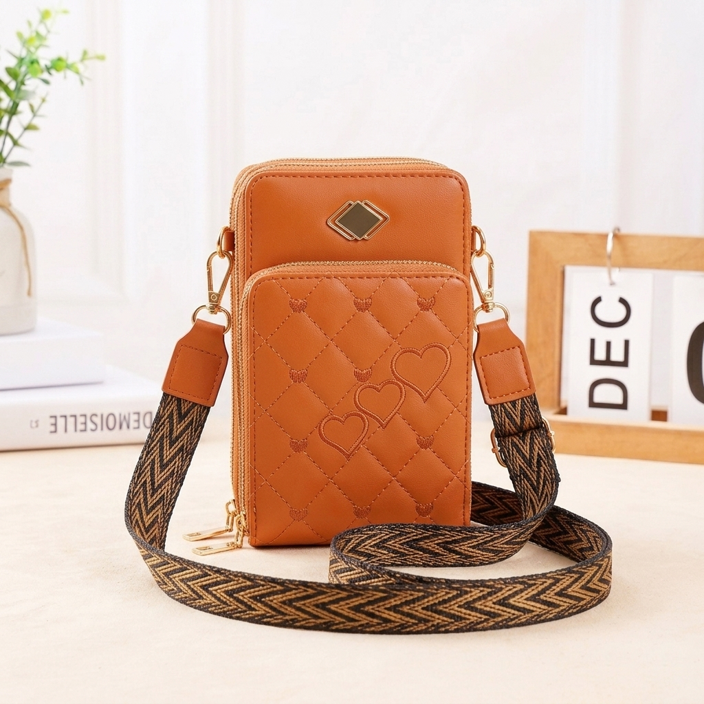 Women's Three Zipper Crossbody Wallet Bag - CB15023