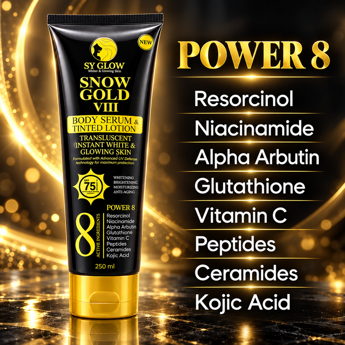 SY Glow Snow Gold VIII Body Serum & Tinted Lotion - 250ml