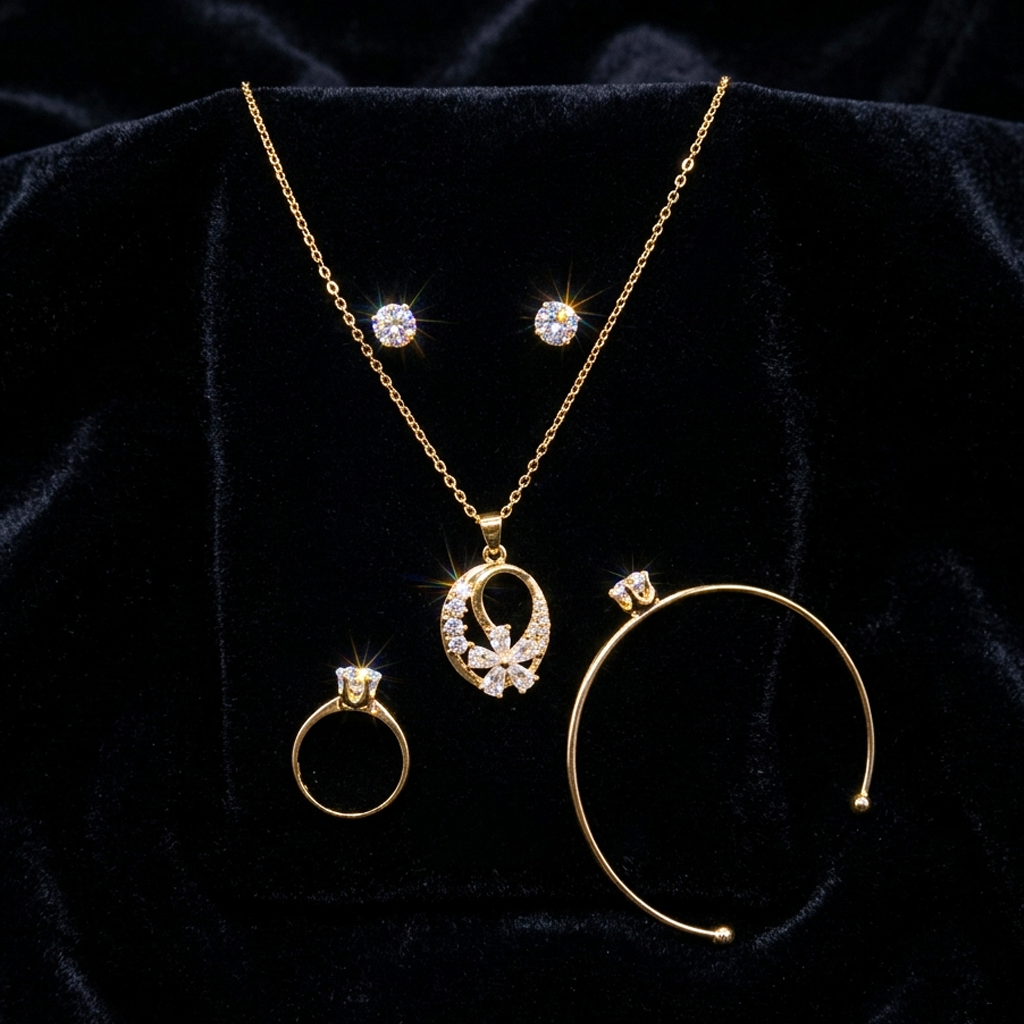 Korean Design Jewelry Set (Necklace, Earrings, Ring & Bracelet) FJ239