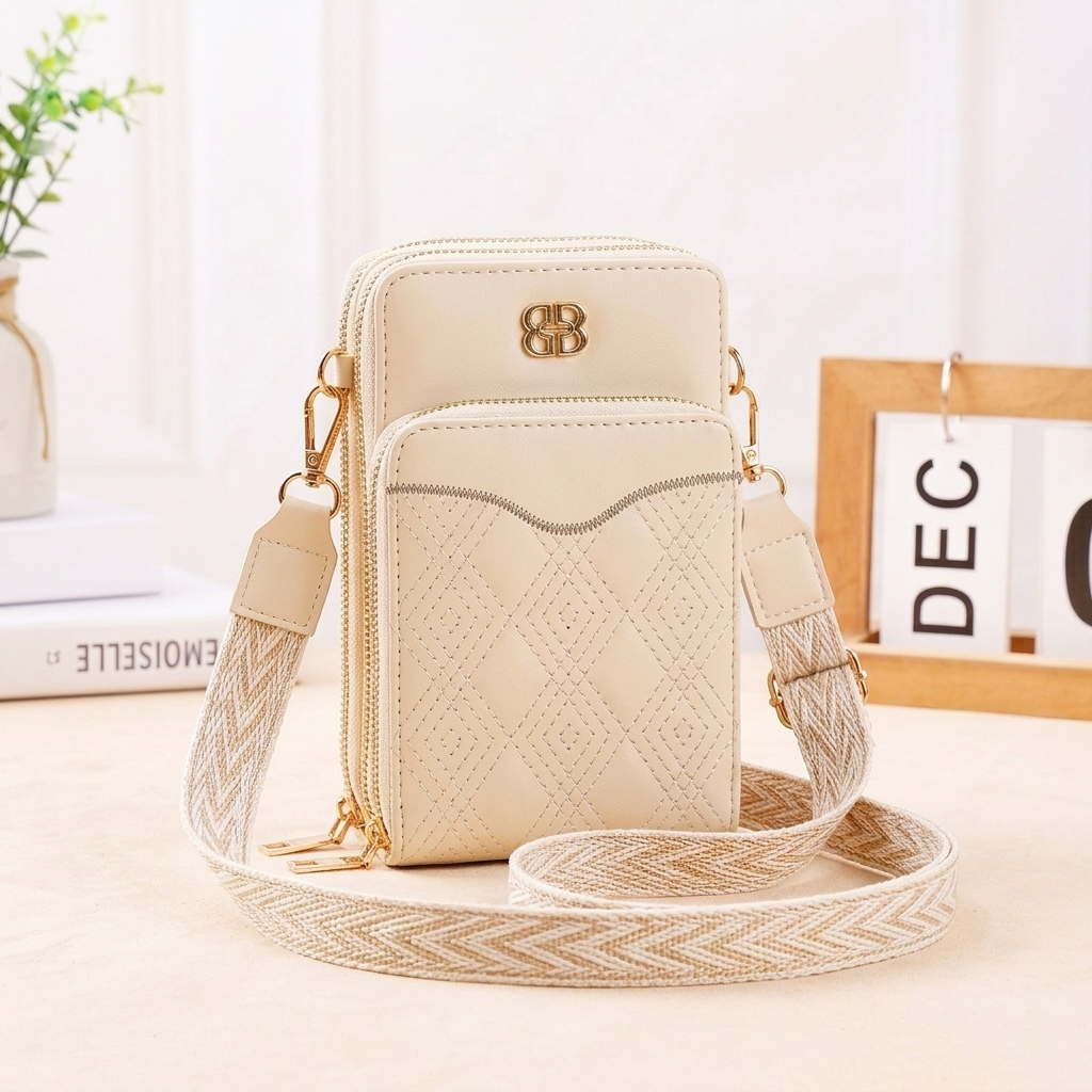 Women's Three Zipper Crossbody Wallet Bag - CB15023