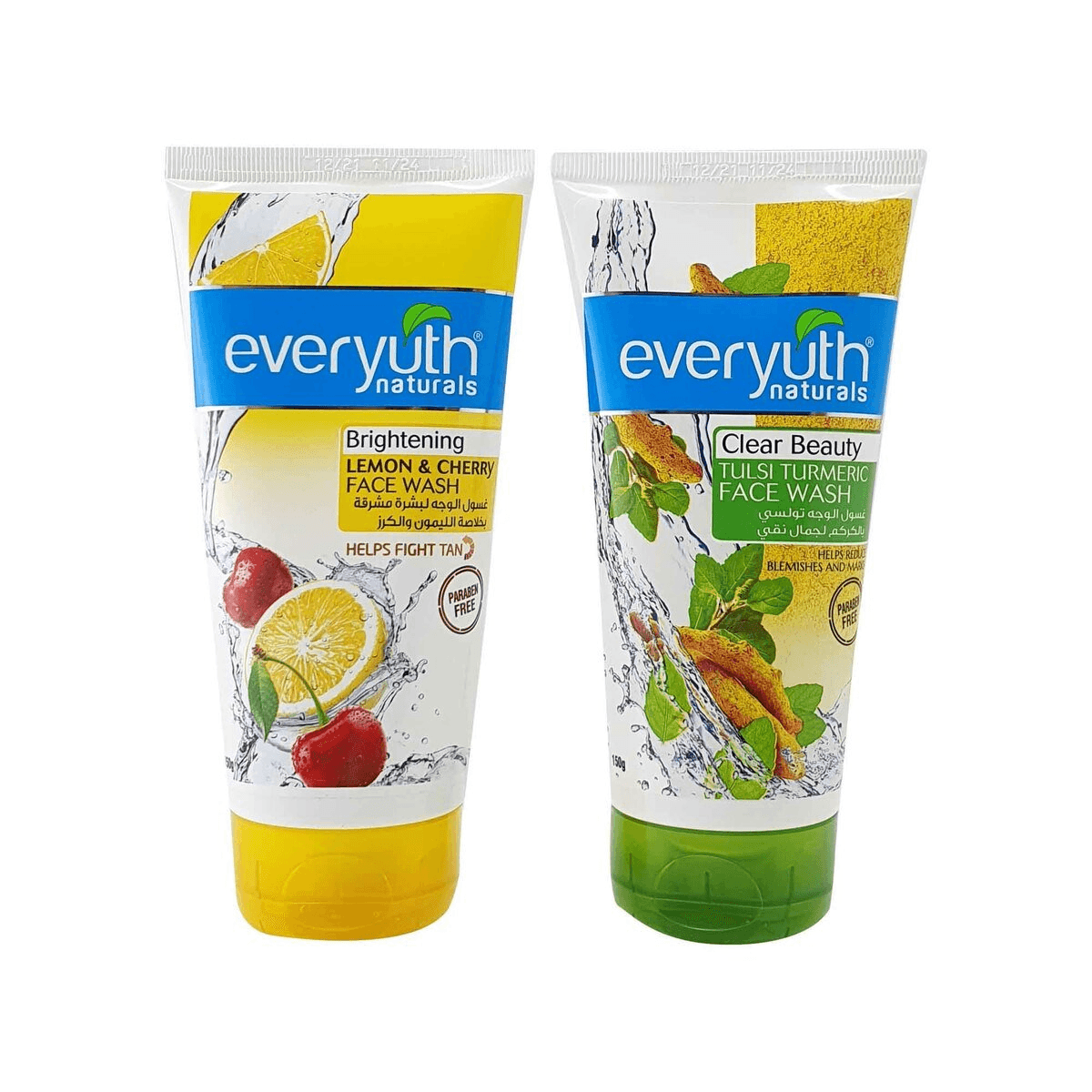 غسول الوجه Everyuth Naturals بالليمون والكرز والريحان والكركم - 2 × 150 جم