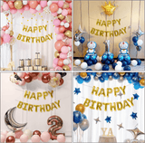Happy Birthday Balloons Banner 13 Pcs Set (Gold)