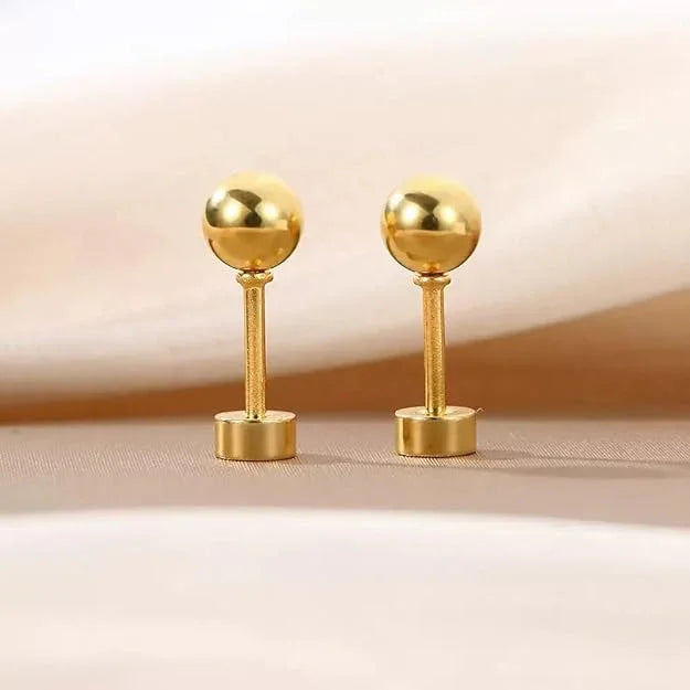 Golden Stainless Steel Round Plated Stud Earrings - 117