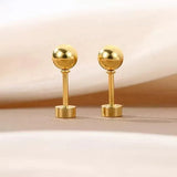 Golden Stainless Steel Round Plated Stud Earrings - 117