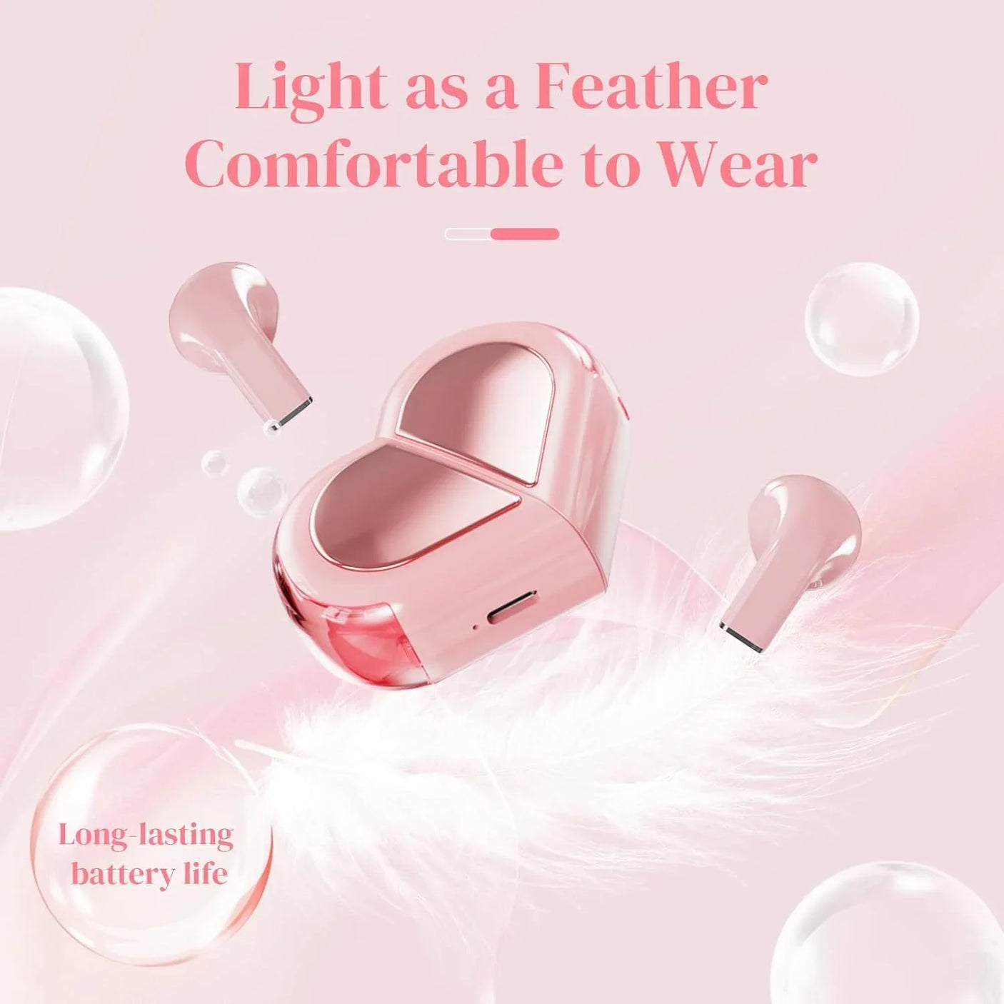 Love Heart Design Wireless Earbuds - 01