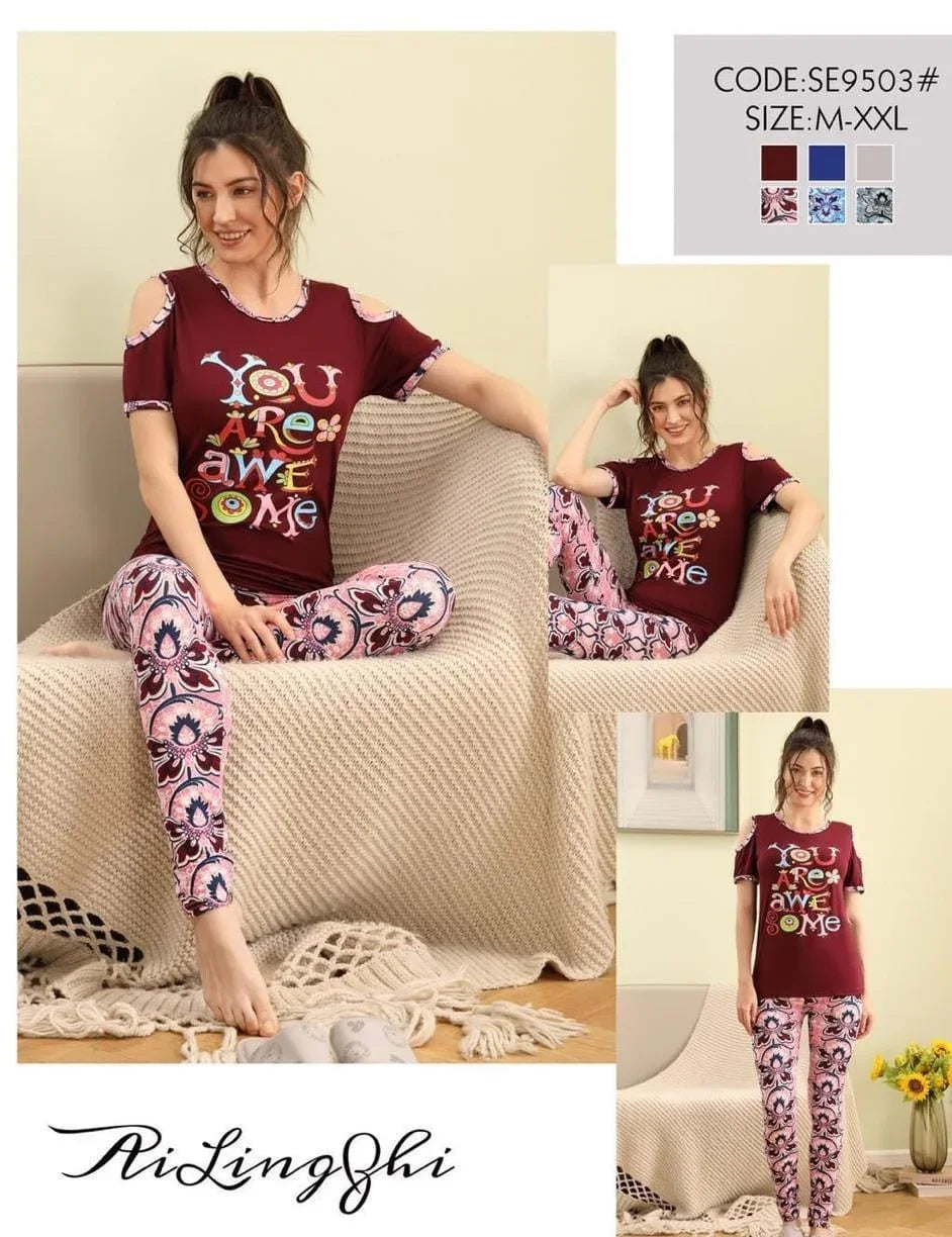 طقم فستان نوم نسائي بتصميم عصري من قطعتين - SE9503