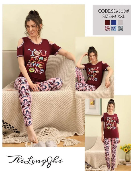 طقم فستان نوم نسائي بتصميم عصري من قطعتين - SE9503