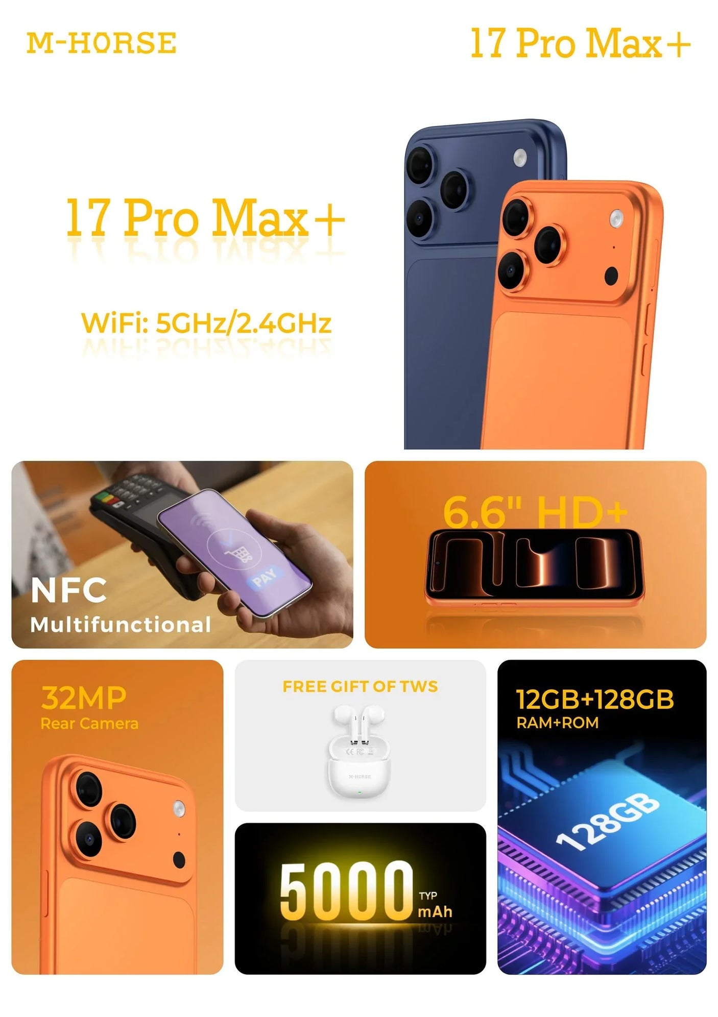 M-HORSE 17 Pro Max+ 12GB Ram + 128GB Rom