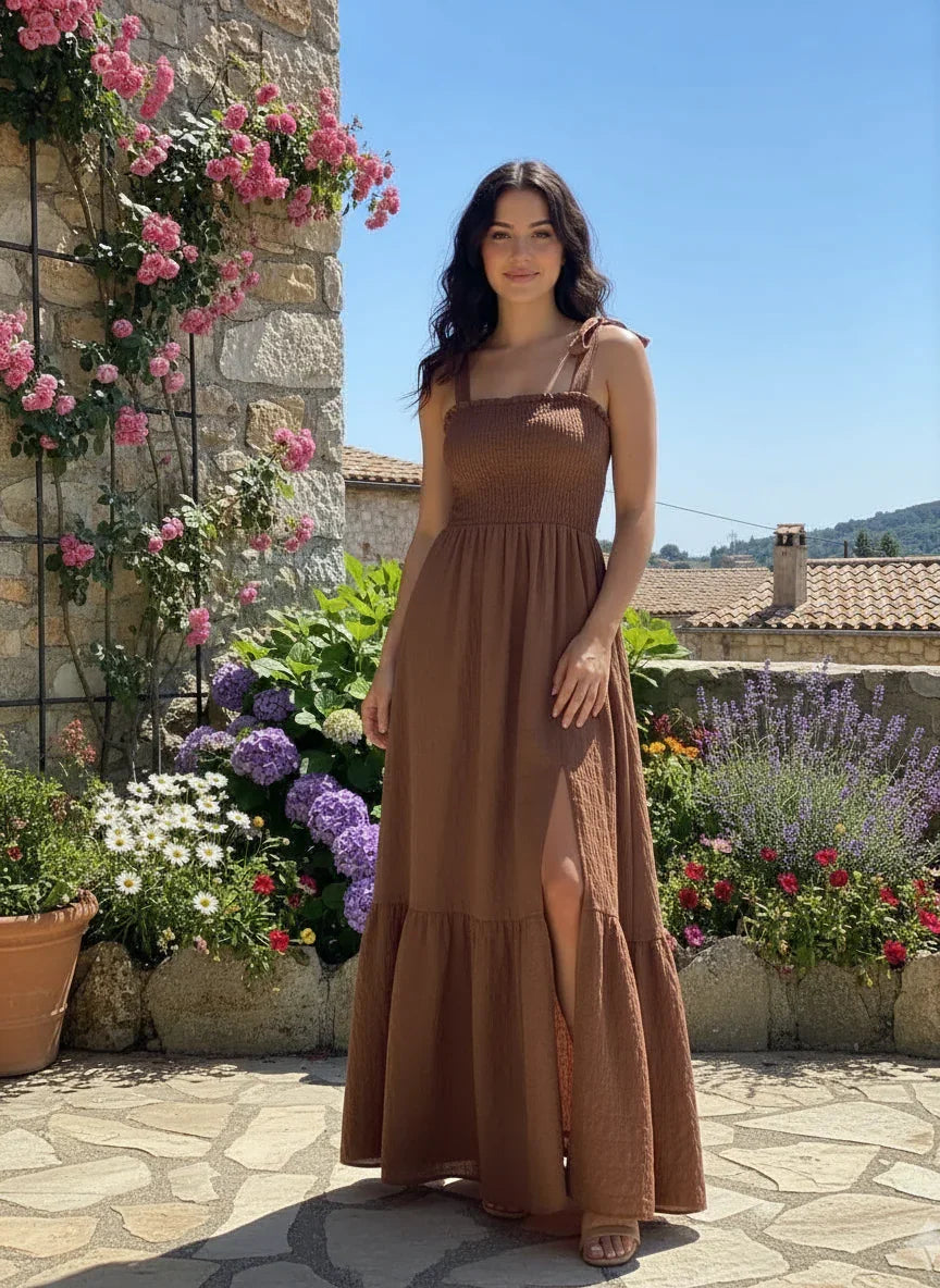 Women's Spring & Split Tie Sleeveless Maxi Dress