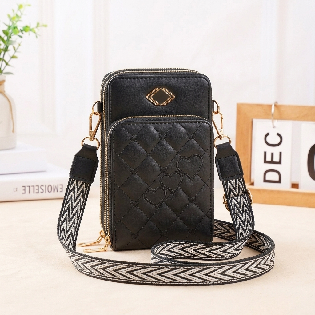 Women's Three Zipper Crossbody Wallet Bag - CB15023