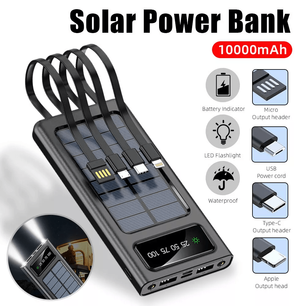 Portable Fast Charging Solar Power Bank 10000mAh - P108
