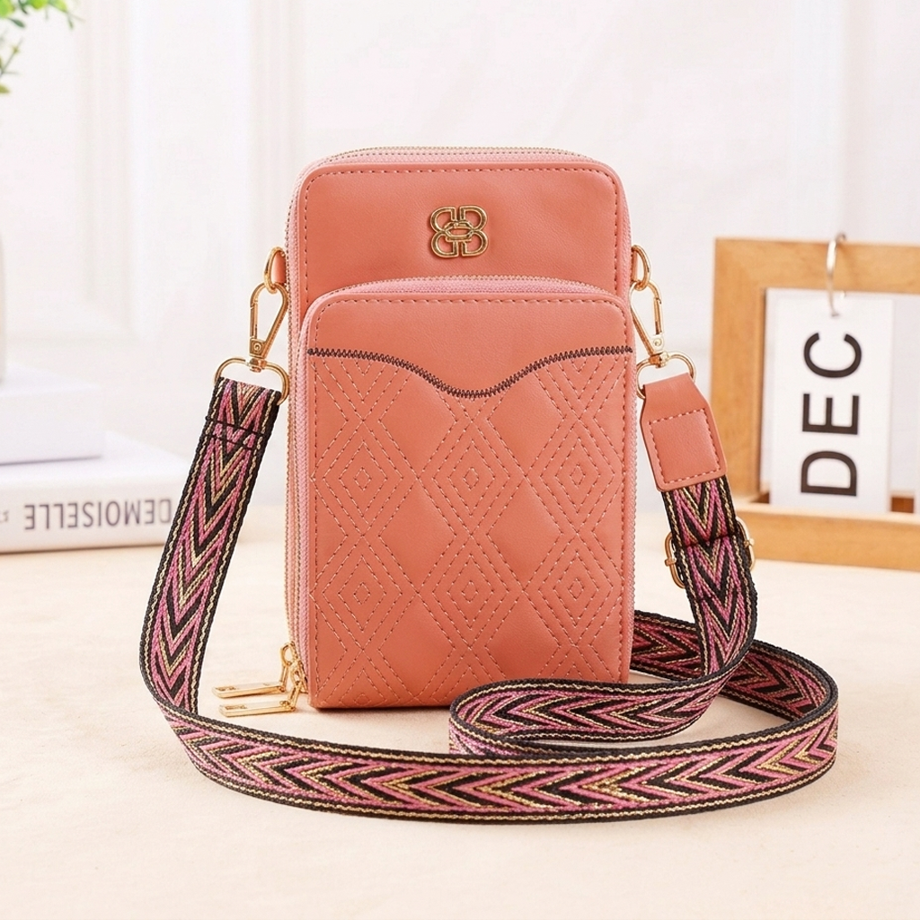 Women's Three Zipper Crossbody Wallet Bag - CB15023