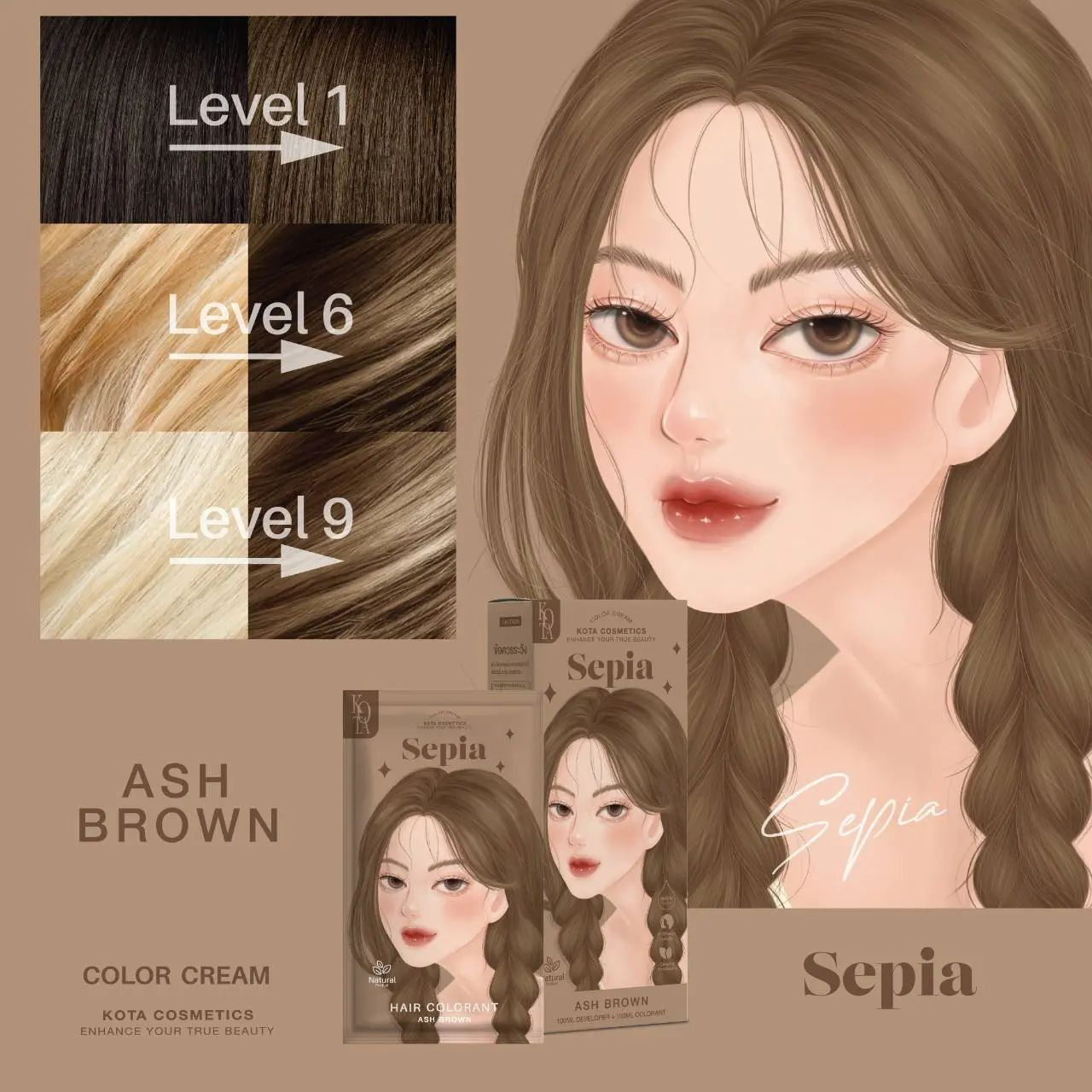 Kota Cosmetics Sepia Thailand Hair Color Ash Brown - 100ml + 100ml