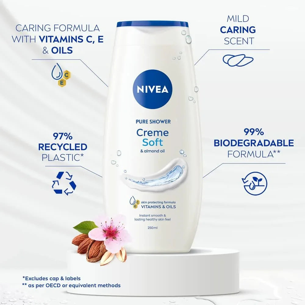 Nivea Pure Shower Cream Soft & Almond Oil - 250ml