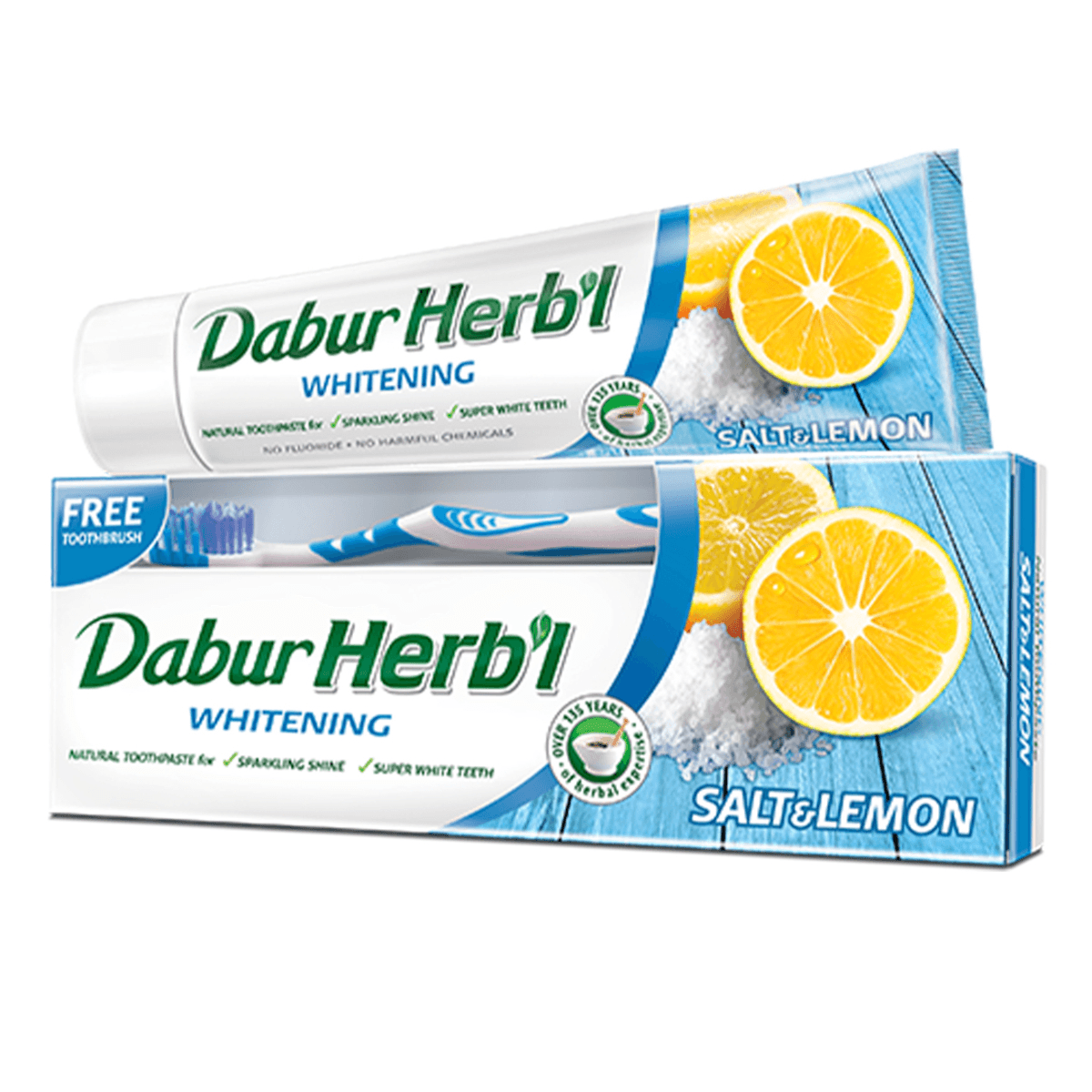 Dabur Herbal Brightening Salt & Lemon Toothpaste With Tooth Brush Free - 150g