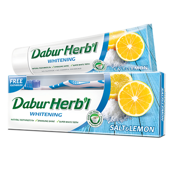 Dabur Herbal Whitening Salt & Lemon Toothpaste With Tooth Brush Free - 150g