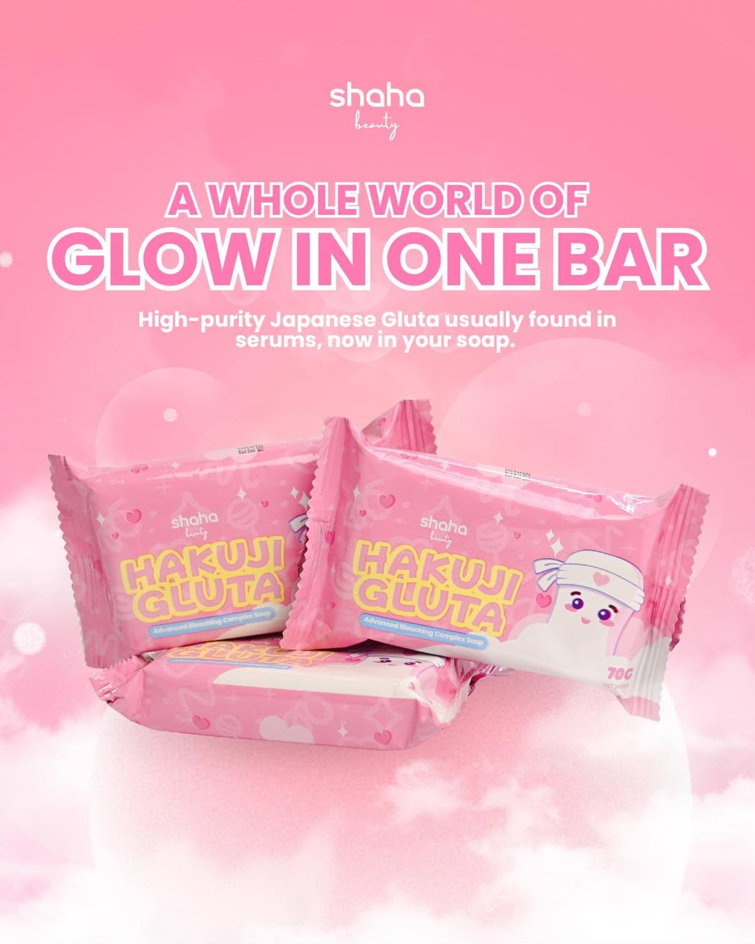 Shaha Beauty Hakuji Gluta Soap - 3 Bars × 70g (210g)