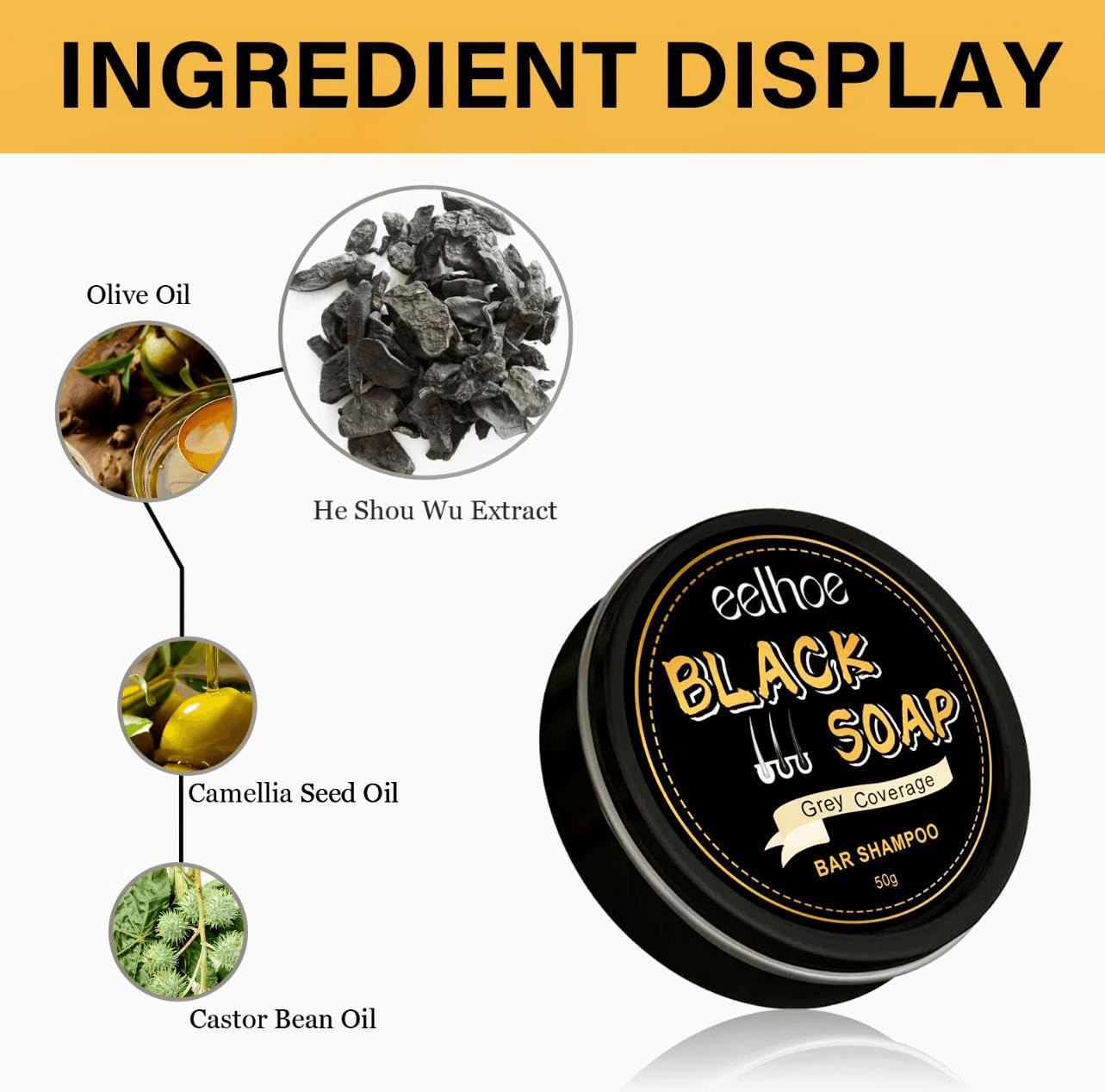 EELHOE Black Soap Grey Coverage Shampoo Bar - 50g