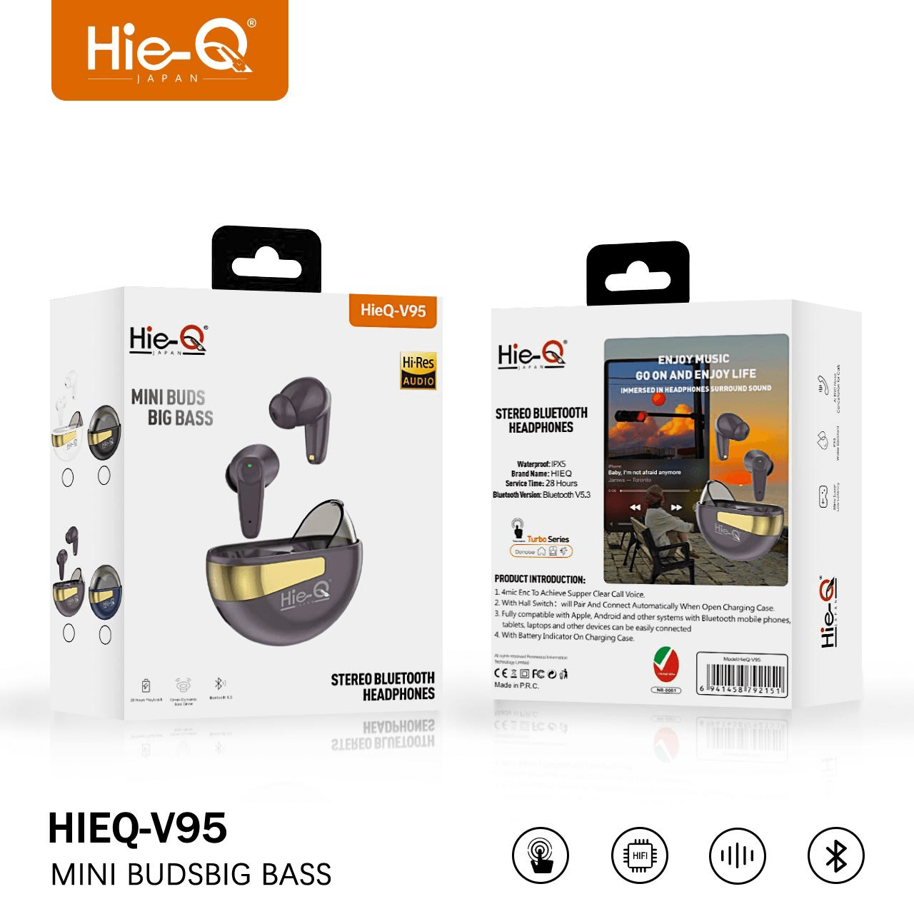 Hie-Q Japan Wireless Earbuds Mini Buds Big Bass - V95