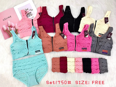 Women's Seamless Knit Zipper Bralette & Panty Set - 1750#