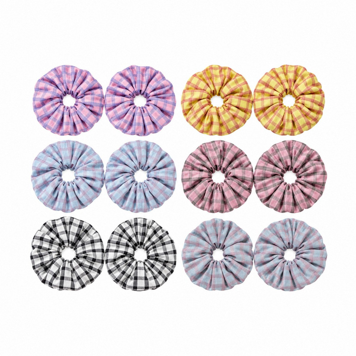 Women’s Multicolour Checked Hair Scrunchies - 12 Pcs