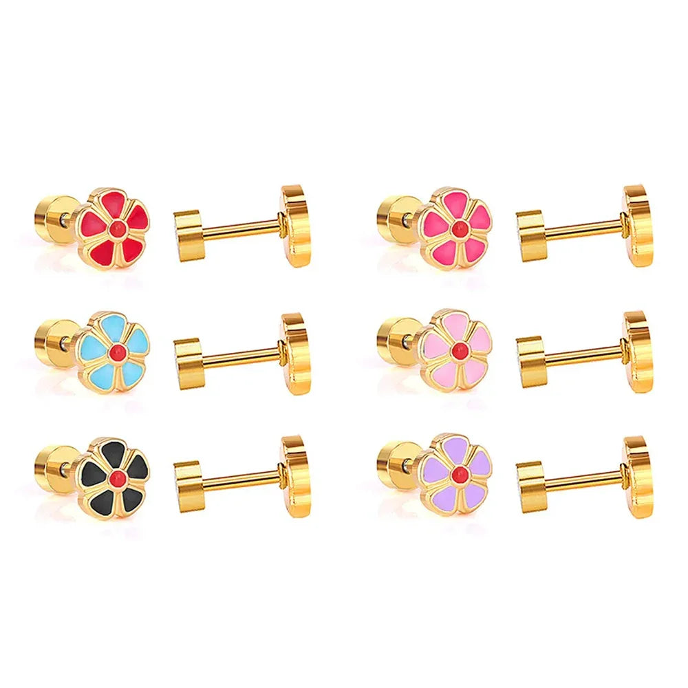 Golden Stainless Steel Stud Earings - 109