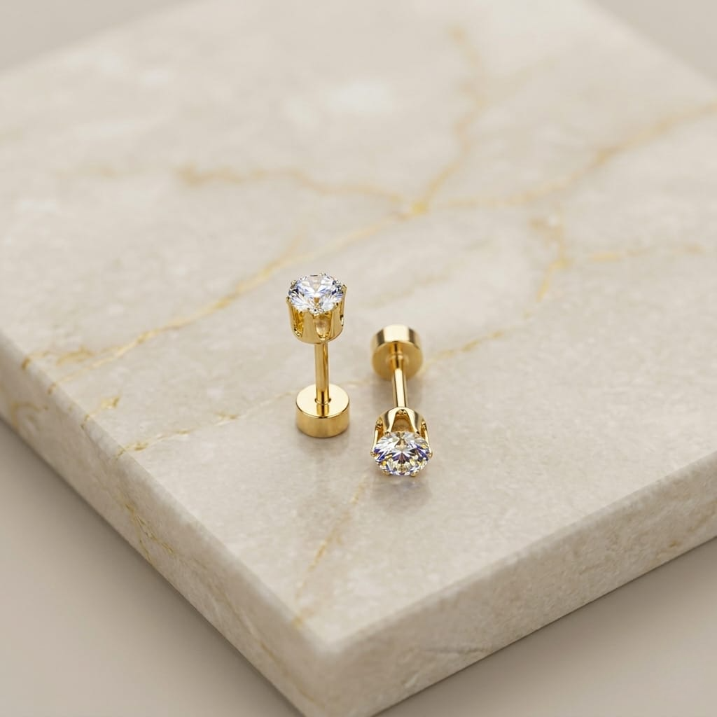 Golden Stainless Steel Stud Earings - 099